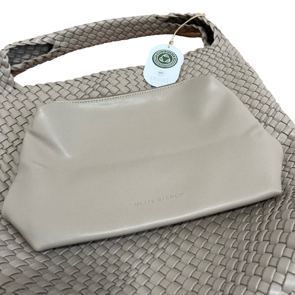 Melie Bianco Taupe Woven Vegan Leather Shoulder Bag Purse EUC - Picture 5 of 7